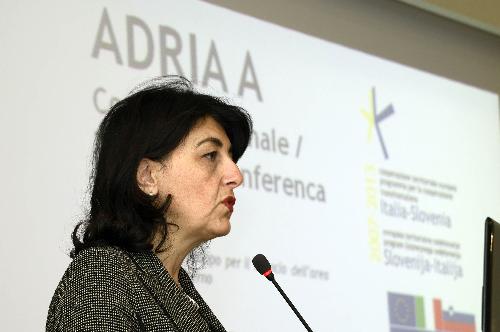 Mariagrazia Santoro (Assessore regionale Infrastrutture) alla presentazione dei risultati finali del Progetto di Cooperazione transfrontaliera "Adria A. Accessibilità e sviluppo per il ri-lancio dell'area dell'Adriatico interno" (Programma Italia-Slovenia 2007-2013), al Savoia Excelsior Palace - Trieste 23/10/2014