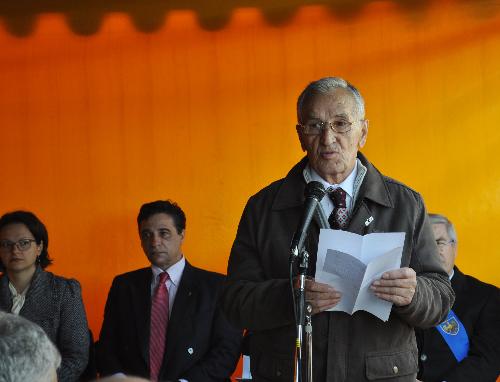 Slavko Malnar (Ex detenuto croato) interviene alla cerimonia di commemorazione delle vittime del Campo di Concentramento della Seconda Guerra mondiale - Gonars 01/11/2014