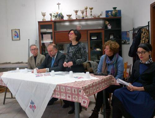 Umberto Laureni e Roberto Cosolini (Assessore Ambiente e sindaco Comune Trieste), Sara Vito (Assessore regionale Ambiente), Loredana Lepore ed Elena Marchigiani (Assessore Urbanistica e consigliere Comune Trieste) alla conferenza stampa sullo spostamento delle antenne radio-televisive fuori dall'abitato - Conconello (TS) 03/12/2014