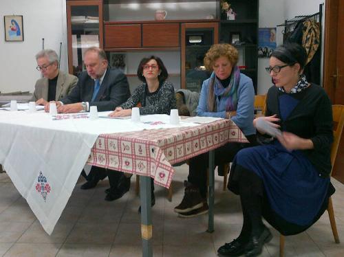 Umberto Laureni e Roberto Cosolini (Assessore Ambiente e sindaco Comune Trieste), Sara Vito (Assessore regionale Ambiente), Loredana Lepore ed Elena Marchigiani (Assessore Urbanistica e consigliere Comune Trieste) alla conferenza stampa sullo spostamento delle antenne radio-televisive fuori dall'abitato - Conconello (TS) 03/12/2014