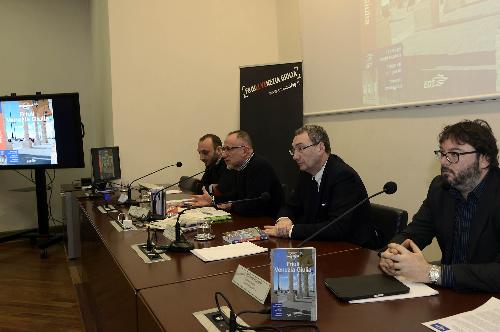 Luigi Farrauto (Autore "Lonely Planet FVG"), Angelo Pittro (Responsabile Lonely Planet Italia), Sergio Bolzonello (Vicepresidente Regione FVG e assessore Attività produttive) e Michele Bregant (Direttore generale TurismoFVG) alla presentazone della guida "Lonely Planet Friuli Venezia Giulia" - Trieste 10/12/2014