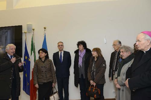 Claudio Kovatsch [Direttore Agenzia Regionale Diritto Studi Superiori (ARDiSS) FVG], Mariagrazia Santoro (Assessore regionale Lavori pubblici), Maurizio Fermeglia (Rettore Università Trieste), Loredana Panariti (Assessore regionale Istruzione) e Antonella Grim (Assessore Università Comune Trieste) all'inaugurazione della Casa dello Studente "E1" - Trieste 11/12/2014