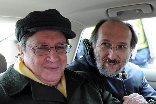 Riccardo Riccardi (Assessore regionale alla mobilità, energia ed infrastrutture di trasporto) e Giorgio Santuz (Presidente di Autovie Venete) alla cerimonia dell'inaugurazione del Passante di Mestre. (Bonisiolo, 08/02/09)
