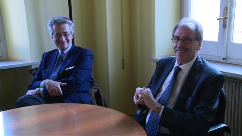 Antonio Zanardi Landi (Consigliere diplomatico Presidente Repubblica Giorgio Napolitano) e Gianni Torrenti (Assessore regionale Cultura) durante l'incontro in Municipio con la Giunta comunale - Aquileia 04/01/2015