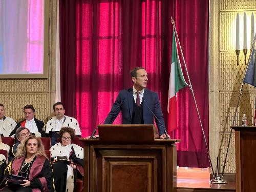 Il governatore Massimiliano Fedriga nel corso del suo intervento