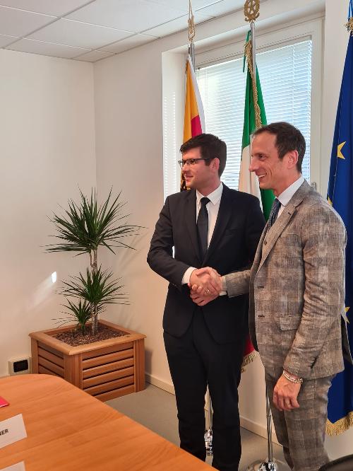 Il governatore del Friuli Venezia Giulia Massimiliano Fedriga con il vicegovernatore della Carinzia Martin Gruber