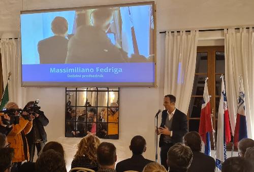 Il Governatore della Regione Massimiliano Fedriga nel corso dell'incontro svoltosi a San Floriano del Collio