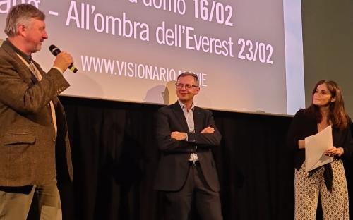 L'assessore regionale alla Montagna Stefano Zannier (al centro) durante la presentazione dei documentari a Udine