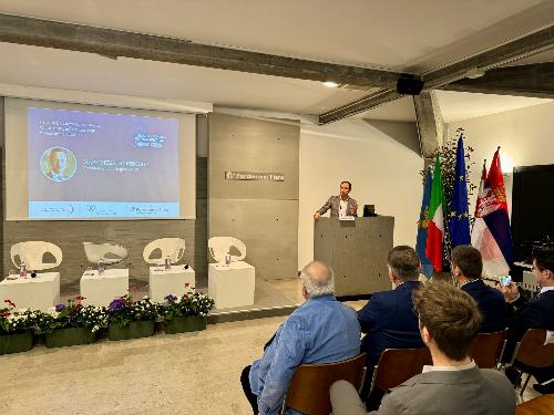 Il governatore Massimiliano Fedriga al Business forum transadriatico a Pordenone