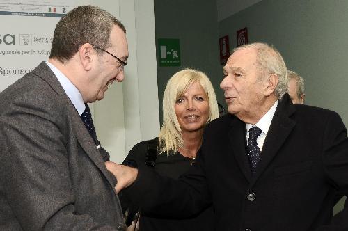 Sergio Bolzonello (Vicepresidente Regione FVG e assessore Risorse agricole e forestali), Luisa De Marco (Presidente Udine Gorizia Fiere S.p.A.) ed Ettore Romoli (Sindaco Gorizia) all'inaugurazione della cinquantesima Agriest - Udine 22/01/2015