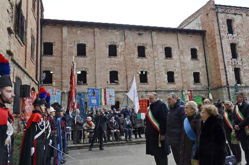 Roberto Cosolini (Sindaco Trieste), Sergio Bolzonello (Vicepresidente Regione Friuli Venezia Giulia), Maria Teresa Bassa Poropat (Presidente Provincia Trieste) e Francesca Adelaide Garufi (Prefetto Trieste) alla celebrazione del Giorno della Memoria alla Risiera di San Sabba - Trieste 27/01/2015