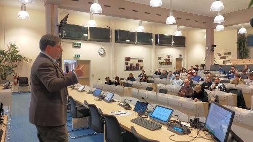 L'assessore alla Ricerca e Università Alessia Rosolen in visita al Cern di Ginevra con una delegazione del Big Science Business Forum.