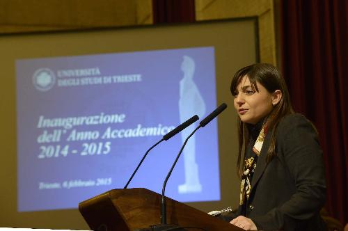 Debora Serracchiani (Presidente Regione Friuli Venezia Giulia) interviene all'inaugurazione dell'Anno Accademico 2014-2015 dell'Università degli Studi - Trieste 06/02/2015