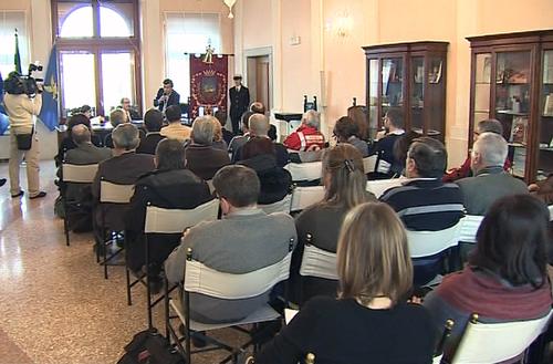 L'incontro tra Regione FVG, Prefettura di Udine e sindaci della Bassa Friulana sulla gestione dei migranti, nel salone d'onore del Municipio - Palmanova 10/02/2015