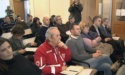 L'incontro tra Regione FVG, Prefettura di Udine e sindaci della Bassa Friulana sulla gestione dei migranti, nel salone d'onore del Municipio - Palmanova 10/02/2015