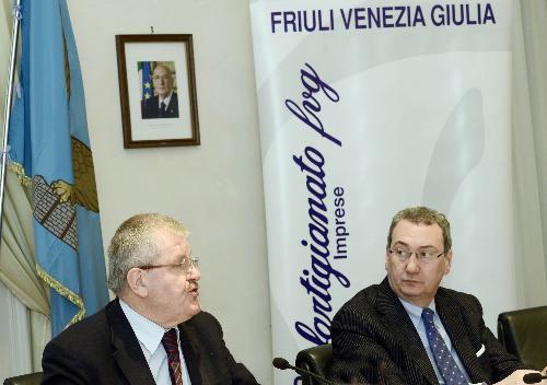 Graziano Tilatti (Presidente Confartigianato Imprese FVG) e Sergio Bolzonello (Vicepresidente Regione FVG e assessore Attività produttive) alla presentazione della Relazione annuale di Confartigianato Imprese FVG alla stampa - Trieste 13/02/2015