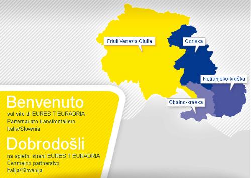 Mappa del portale EURES EURADRIA - Partenariato transfrontaliero Italia / Slovenia (Foto tratta da euradria.org)