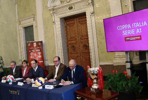 Una fase della conferenza stampa di presentazione delle fasi finali della Coppa Italia di serie A1 e A2 di volley femminile