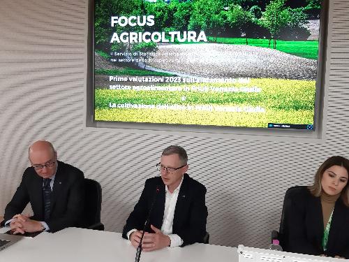 L'assessore regionale alle Risorse agroalimentari, forestali e ittiche, Stefano Zannier, (al centro) alla presentazione del rapporto "Focus Agricoltura FVG 2023" elaborato dall'Ersa