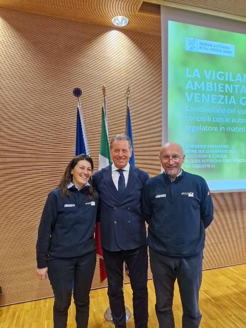 L'assessore alla Difesa dell'Ambiente, Energia e Sviluppo sostenibile, Fabio Scoccimarro, a margine del seminario sulla vigilanza ambientale in Friuli Venezia Giulia assieme ai vertici di Arpa FVG.