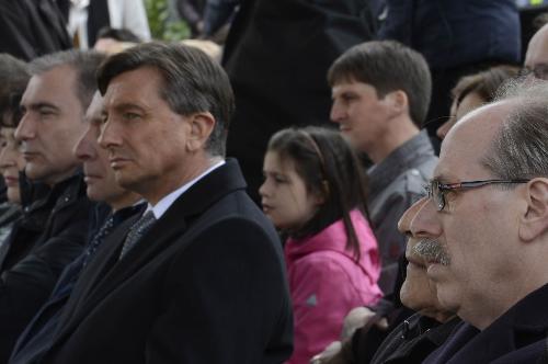 Borut Pahor (Presidente Repubblica Slovenia) e Gianni Torrenti (Assessore regionale Cultura e Solidarietà) alla cerimonia conclusiva del Progetto europeo "Via di Pace - Pot Miru" nella piazza Transalpina - Gorizia 21/03/2015