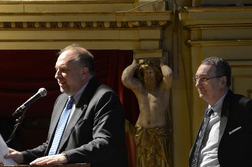 Roberto Cosolini (Sindaco Trieste) e Sergio Bolzonello (Vicepresidente Regione FVG e assessore Attività produttive, Commercio, Cooperazione, Risorse agricole e forestali) al convegno "Trieste città europea: la via per crescere", al Teatro Giuseppe Verdi - Trieste 28/03/2015