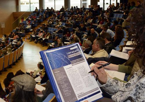 Platea all'infoday sul contenuto dei bandi e sul procedimento di erogazione degli incentivi regionali a favore delle attività culturali, nell'Auditorium della Regione FVG - Udine 17/04/2015