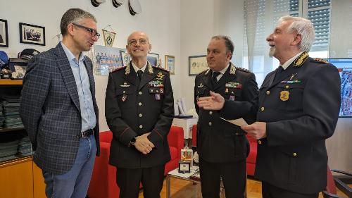 L'assessore Pierpaolo Roberti con i comandanti dei carabinieri Fvg, Atzeni, e provinciale di Udine, Ianniello, e il comandante della polizia locale di Udine, Del Longo