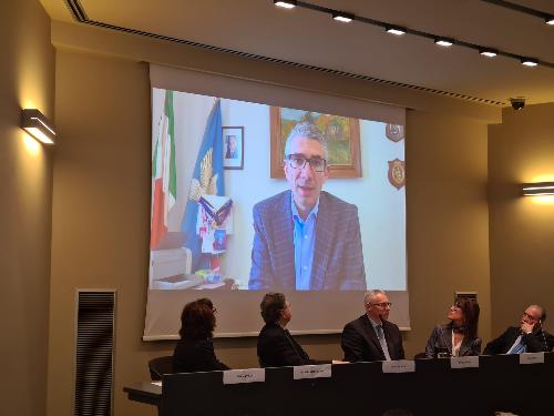 L'assessore regionale Pierpaolo Roberti in videomessaggio alla Sala Tessitori di Trieste