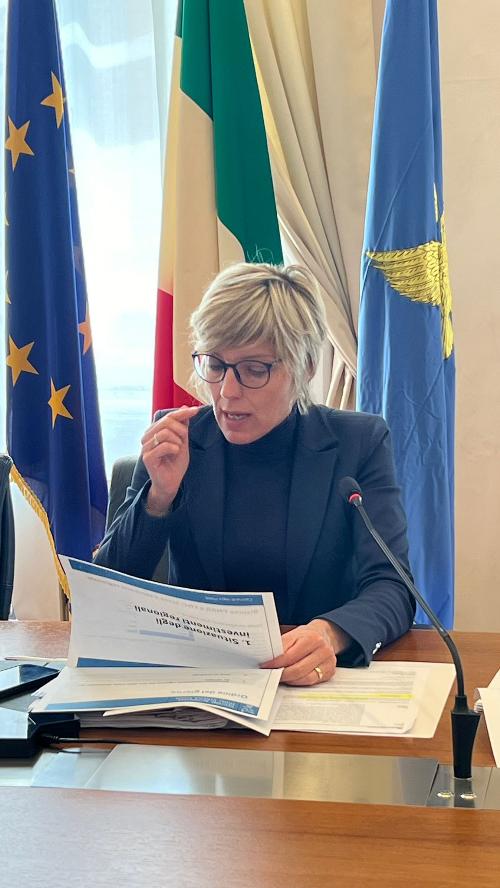 L'assessore alle Finanze Barbara Zilli a Trieste durante la riunione della Cabina di regia regionale per il Pnrr