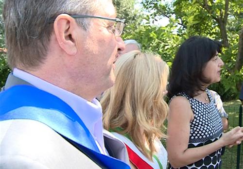 Enrico Gherghetta (Presidente Provincia Gorizia), Silvia Caruso (Sindaco San Canzian) e Mariagrazia Santoro (Assessore regionale Infrastrutture e Lavori pubblici) all'inaugurazione della rotatoria lungo la strada statale 14 "della Venezia Giulia", in località Pieris - San Canzian d'Isonzo 03/08/2015