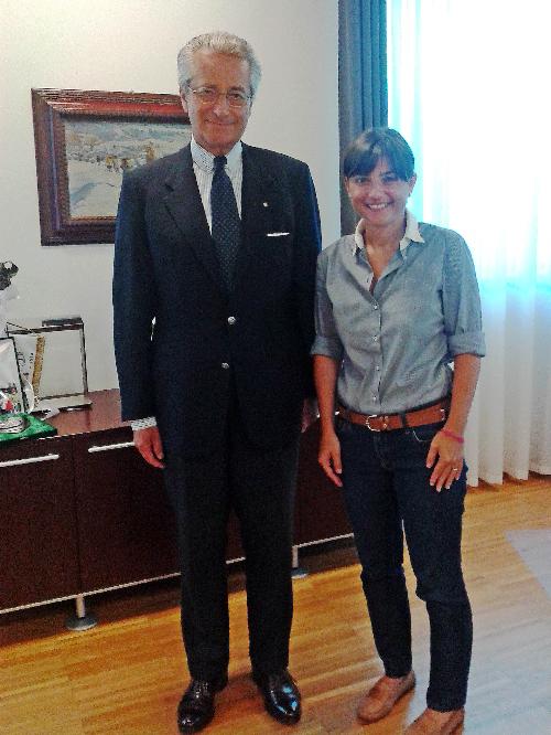 Antonio Zanardi Landi (presidente Fondazione Aquileia) con Debora Serracchiani (presidente Friuli Venezia Giulia) – Udine 19/08/2015