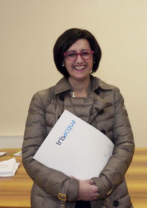 Sara Vito (Assessore regionale Ambiente) alla presentazione del progetto per la razionalizzazione del sistema fognario dell'Ambito Territoriale Ottimale (ATO) Orientale Goriziano, nella sede di Irisacqua - Gorizia 10/11/2015