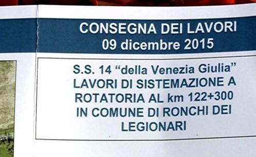 Documento progettuale dei lavori di "sistemazione a rotatoria" del chilometro 122+300 della statale 14, in comune di Ronchi, all'incrocio con via Tambarin (per la realizzazione del Polo intermodale) - Ronchi dei Legionari (GO) 11/12/2015