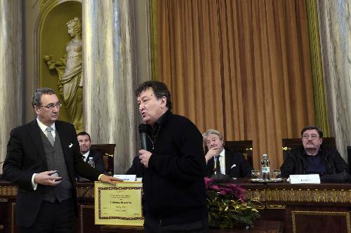 Sergio Bolzonello (Vicepresidente Regione FVG e assessore Attività produttive) e Rodrigo Diaz (Direttore Festival Cinema Latino Americano Trieste) alla cerimonia del Premio biennale della Fedeltà al lavoro e del Progresso economico alla Camera di Commercio - Trieste 14/12/2015