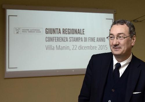 Sergio Bolzonello (Vicepresidente Regione FVG e assessore Attività produttive, Cooperazione e Turismo) durante la conferenza stampa di fine anno della Giunta regionale - Villa Manin di Passariano (Codroipo) 22/12/2015