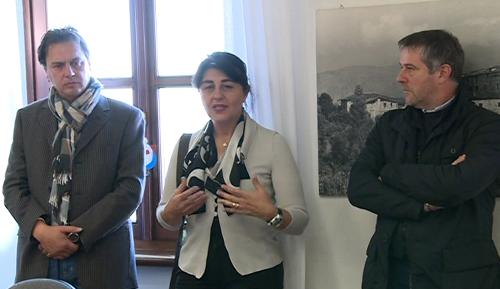 Luca Ovan (Sindaco Colloredo), Mariagrazia Santoro (Assessore regionale Lavori pubblici ed Edilizia) e Giambattista Turridano (Presidente Consorzio Comunità Collinare Friuli) durante la verifica degli interventi di recupero del Castello - Colloredo di Monte Albano 19/12/2015