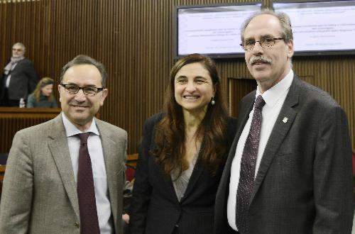 Giuliano Volpe (Presidente Consiglio superiore Beni culturali), Rita Auriemma (Direttore Istituto regionale Patrimonio Culturale /IPAC FVG) e Gianni Torrenti (Assessore regionale Cultura) al convegno "Patrimoni culturali, sistemi informativi e Open Data: accesso libero ai beni comuni?", nell'Aula del Consiglio regionale del Friuli Venezia Giulia - Trieste 28/01/2016