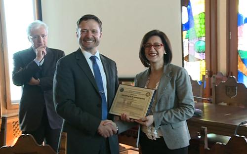 Claudio Kovatsch (Commissario straordinario Comune Grado), Jeffrey Brlecic (Responsabile missione USA) e Sara Vito (Assessore regionale Ambiente) alla conferenza stampa sulla missione di recupero in mare dei resti dei soldati americani scomparsi in combattimento nella Seconda Guerra Mondiale - Municipio di Grado 09/03/2016