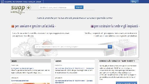 Snapshot dell'home page dello "Sportello Unico Attività Produttive / SUAP in rete" della Regione Friuli Venezia Giulia