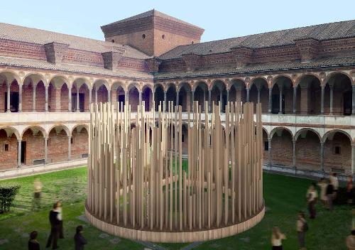 L'installazione "Radura" progettata dall'architetto Stefano Boeri. Cortile della Farmacia Ca' Granda all'interno dell'Università Statale di Milano (Foto domusgaia.it)