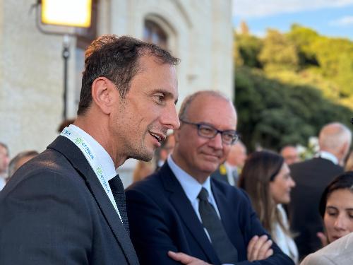 Il governatore Fedriga e il ministro Valditara alla cerimonia di apertura del G7 Istruzione al Castello di Miramare