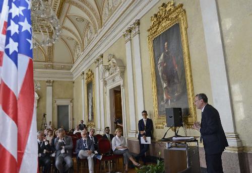 Sergio Bolzonello (Vicepresidente Regione Friuli Venezia Giulia e assessore Attività produttive, Turismo e Cooperazione) all'Innovation Forum "Driving change for US and Italian Innovation systems: finding better ways to learn from each other", nella sede della Regione - Trieste 28/07/2016