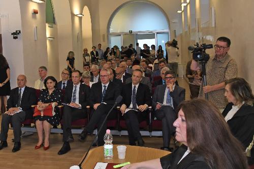 Un momento dell'udienza pubblica nella sede della Corte dei conti. In prima fila il governatore Fedriga