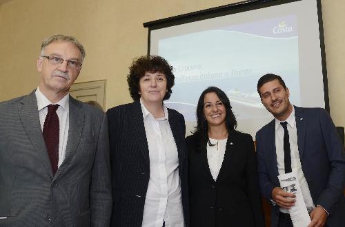 Maurizio Fermeglia (Rettore Università Trieste), Loredana Panariti (Assessore regionale Lavoro e Formazione), Silvia Cagnone e Matteo Savi (Employee Engagement director e Recruiting & Selection coordinator Costa Crociere) alla presentazione del Recruiting Day (Trieste 22 ottobre a bordo di Costa Mediterranea) - Trieste 28/09/2016