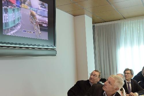 Sergio Bolzonello (Vicepresidente Regione FVG e assessore Attività produttive, Turismo e Cooperazione) e Francesco Moser alla presentazione delle iniziative ciclistiche per il 2017 in Friuli Venezia Giulia - Udine 06/12/2016