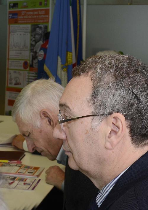 Francesco Moser e Sergio Bolzonello (Vicepresidente Regione FVG e assessore Attività produttive, Turismo e Cooperazione) alla presentazione delle iniziative ciclistiche per il 2017 in Friuli Venezia Giulia - Udine 06/12/2016