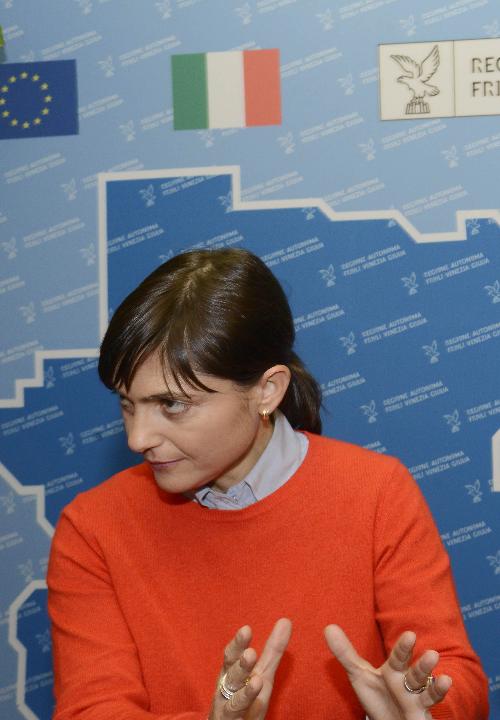 Debora Serracchiani (Presidente Regione Friuli Venezia Giulia) a margine della firma del contratto per i lavori del quarto lotto della terza corsia dell'Autostrada A4 - Udine 28/12/2016
