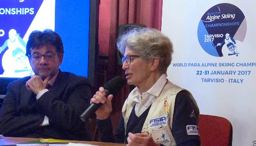 Luca Pancalli (Presidente Comitato Italiano Paralimpico / CIP) e Tiziana Nasi (Presidente FISIP) alla presentazione dei Campionati mondiali di Sci alpino paralimpico (Tarvisio 22-31 gennaio 2017), nella sede di rappresentanza della Regione FVG - Roma 12/01/2017