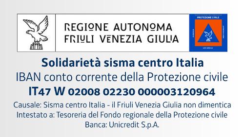 Conto corrente della Protezione civile del Friuli Venezia Giulia "Solidarietà sisma Italia Centrale"